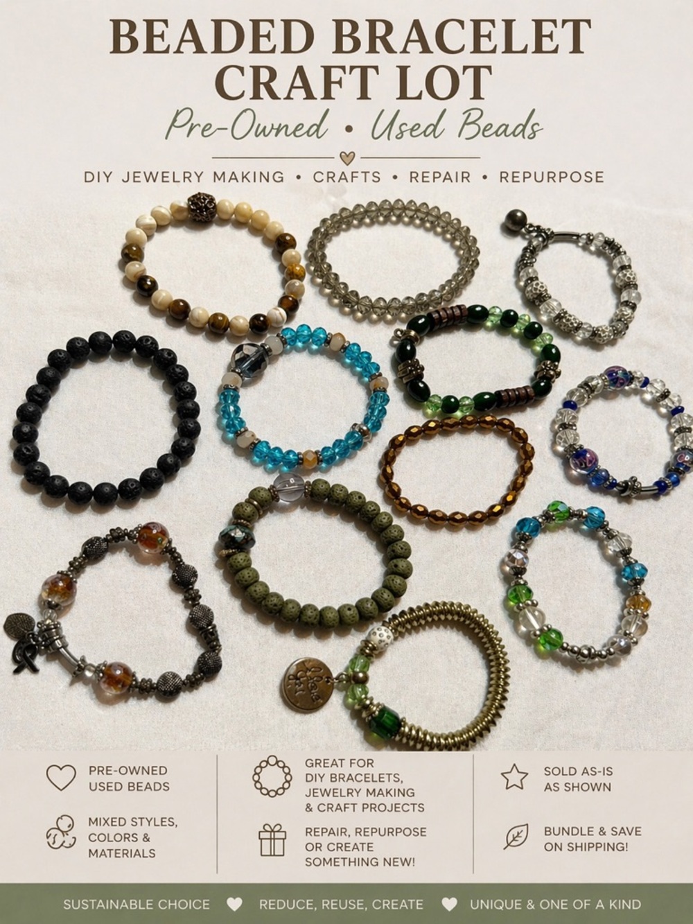 Jewelry Craft Lot Beaded Bracelets Mixed DIY Repair Repurpose Beads Bundle